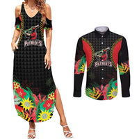 Custom Caribbean Cricket St Kitts and Nevis Couples Matching Summer Maxi Dress and Long Sleeve Button Shirt Two Islands One Fire Patriots Crown 2025 - Black - Wonder Print Shop