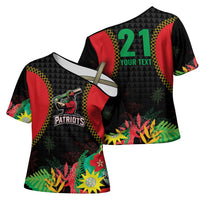 Custom Caribbean Cricket St Kitts and Nevis Cross Shoulder Shirt Two Islands One Fire Patriots Crown 2025 - Black - Wonder Print Shop