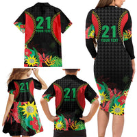 Custom Caribbean Cricket St Kitts and Nevis Family Matching Long Sleeve Bodycon Dress and Hawaiian Shirt Two Islands One Fire Patriots Crown 2025 - Black - Wonder Print Shop
