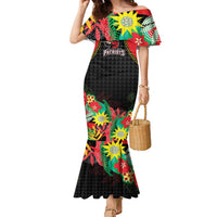 Custom Caribbean Cricket St Kitts and Nevis Family Matching Mermaid Dress and Hawaiian Shirt Two Islands One Fire Patriots Crown 2025 - Black - Wonder Print Shop