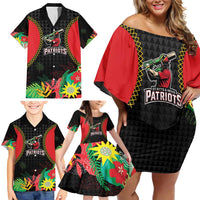 Custom Caribbean Cricket St Kitts and Nevis Family Matching Off Shoulder Short Dress and Hawaiian Shirt Two Islands One Fire Patriots Crown 2025 - Black - Wonder Print Shop