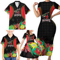 Custom Caribbean Cricket St Kitts and Nevis Family Matching Short Sleeve Bodycon Dress and Hawaiian Shirt Two Islands One Fire Patriots Crown 2025 - Black - Wonder Print Shop
