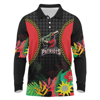 Custom Caribbean Cricket St Kitts and Nevis Long Sleeve Polo Shirt Two Islands One Fire Patriots Crown 2025 - Black - Wonder Print Shop