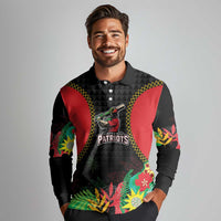 Custom Caribbean Cricket St Kitts and Nevis Long Sleeve Polo Shirt Two Islands One Fire Patriots Crown 2025 - Black - Wonder Print Shop