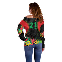 Custom Caribbean Cricket St Kitts and Nevis Off Shoulder Sweater Two Islands One Fire Patriots Crown 2025 - Black - Wonder Print Shop