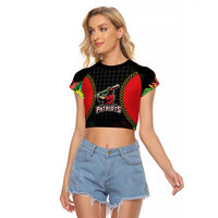 Custom Caribbean Cricket St Kitts and Nevis Raglan Cropped T Shirt Two Islands One Fire Patriots Crown 2025 - Black - Wonder Print Shop