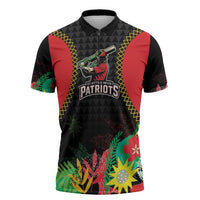 Custom Caribbean Cricket St Kitts and Nevis Zipper Polo Shirt Two Islands One Fire Patriots Crown 2025 - Black - Wonder Print Shop