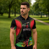 Custom Caribbean Cricket St Kitts and Nevis Zipper Polo Shirt Two Islands One Fire Patriots Crown 2025 - Black - Wonder Print Shop