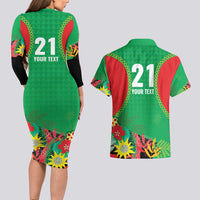 Custom Caribbean Cricket St Kitts and Nevis Couples Matching Long Sleeve Bodycon Dress and Hawaiian Shirt Two Islands One Fire Patriots Crown 2025 - Green - Wonder Print Shop