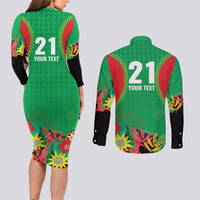 Custom Caribbean Cricket St Kitts and Nevis Couples Matching Long Sleeve Bodycon Dress and Long Sleeve Button Shirt Two Islands One Fire Patriots Crown 2025 - Green - Wonder Print Shop