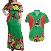Custom Caribbean Cricket St Kitts and Nevis Couples Matching Off Shoulder Maxi Dress and Hawaiian Shirt Two Islands One Fire Patriots Crown 2025 - Green - Wonder Print Shop