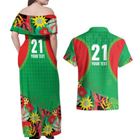 Custom Caribbean Cricket St Kitts and Nevis Couples Matching Off Shoulder Maxi Dress and Hawaiian Shirt Two Islands One Fire Patriots Crown 2025 - Green - Wonder Print Shop