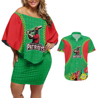 Custom Caribbean Cricket St Kitts and Nevis Couples Matching Off Shoulder Short Dress and Hawaiian Shirt Two Islands One Fire Patriots Crown 2025 - Green - Wonder Print Shop