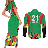 Custom Caribbean Cricket St Kitts and Nevis Couples Matching Short Sleeve Bodycon Dress and Long Sleeve Button Shirt Two Islands One Fire Patriots Crown 2025 - Green - Wonder Print Shop