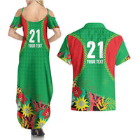 Custom Caribbean Cricket St Kitts and Nevis Couples Matching Summer Maxi Dress and Hawaiian Shirt Two Islands One Fire Patriots Crown 2025 - Green - Wonder Print Shop