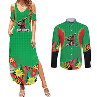 Custom Caribbean Cricket St Kitts and Nevis Couples Matching Summer Maxi Dress and Long Sleeve Button Shirt Two Islands One Fire Patriots Crown 2025 - Green - Wonder Print Shop