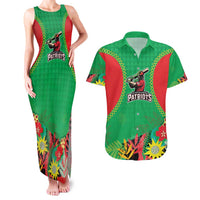 Custom Caribbean Cricket St Kitts and Nevis Couples Matching Tank Maxi Dress and Hawaiian Shirt Two Islands One Fire Patriots Crown 2025 - Green - Wonder Print Shop