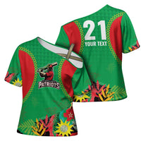 Custom Caribbean Cricket St Kitts and Nevis Cross Shoulder Shirt Two Islands One Fire Patriots Crown 2025 - Green - Wonder Print Shop