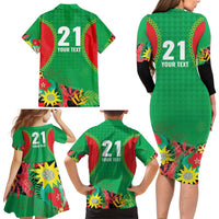 Custom Caribbean Cricket St Kitts and Nevis Family Matching Long Sleeve Bodycon Dress and Hawaiian Shirt Two Islands One Fire Patriots Crown 2025 - Green - Wonder Print Shop