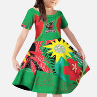 Custom Caribbean Cricket St Kitts and Nevis Family Matching Off The Shoulder Long Sleeve Dress and Hawaiian Shirt Two Islands One Fire Patriots Crown 2025 - Green - Wonder Print Shop