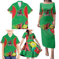 Custom Caribbean Cricket St Kitts and Nevis Family Matching Puletasi and Hawaiian Shirt Two Islands One Fire Patriots Crown 2025 - Green - Wonder Print Shop