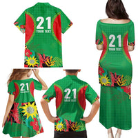 Custom Caribbean Cricket St Kitts and Nevis Family Matching Puletasi and Hawaiian Shirt Two Islands One Fire Patriots Crown 2025 - Green - Wonder Print Shop