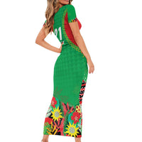 Custom Caribbean Cricket St Kitts and Nevis Family Matching Short Sleeve Bodycon Dress and Hawaiian Shirt Two Islands One Fire Patriots Crown 2025 - Green - Wonder Print Shop