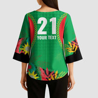Custom Caribbean Cricket St Kitts and Nevis Kimono Sleeve Blouse Two Islands One Fire Patriots Crown 2025 - Green - Wonder Print Shop