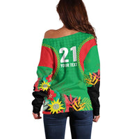 Custom Caribbean Cricket St Kitts and Nevis Off Shoulder Sweater Two Islands One Fire Patriots Crown 2025 - Green - Wonder Print Shop