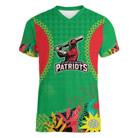 Custom Caribbean Cricket St Kitts and Nevis Women V-Neck T-Shirt Two Islands One Fire Patriots Crown 2025 - Green - Wonder Print Shop