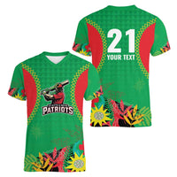 Custom Caribbean Cricket St Kitts and Nevis Women V-Neck T-Shirt Two Islands One Fire Patriots Crown 2025 - Green - Wonder Print Shop