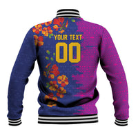 Custom Women’s Cricket Barbados Floral Series Baseball Jacket Blue Pink Pride of Barbados