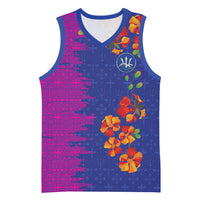 Custom Women’s Cricket Barbados Floral Series Basketball Jersey Blue Pink Pride of Barbados