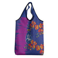 Custom Women’s Cricket Barbados Floral Series Grocery Bag Blue Pink Pride of Barbados