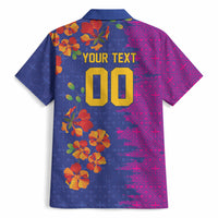 Custom Women’s Cricket Barbados Floral Series Hawaiian Shirt Blue Pink Pride of Barbados
