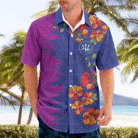 Custom Women’s Cricket Barbados Floral Series Hawaiian Shirt Blue Pink Pride of Barbados