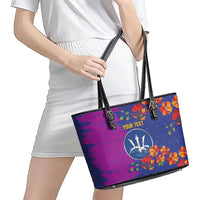 Custom Women’s Cricket Barbados Floral Series Leather Tote Bag Blue Pink Pride of Barbados