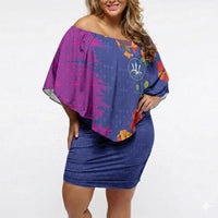 Custom Women’s Cricket Barbados Floral Series Off Shoulder Short Dress Blue Pink Pride of Barbados