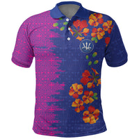 Custom Women’s Cricket Barbados Floral Series Polo Shirt Blue Pink Pride of Barbados