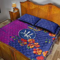 Custom Women’s Cricket Barbados Floral Series Quilt Bed Set Blue Pink Pride of Barbados