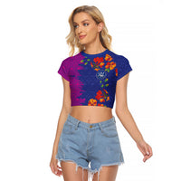 Custom Women’s Cricket Barbados Floral Series Raglan Cropped T Shirt Blue Pink Pride of Barbados