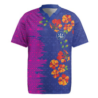Custom Women’s Cricket Barbados Floral Series Rugby Jersey Blue Pink Pride of Barbados