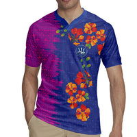 Custom Women’s Cricket Barbados Floral Series Rugby Jersey Blue Pink Pride of Barbados