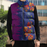 Custom Women’s Cricket Barbados Floral Series Sleeveless Puffer Jacket Blue Pink Pride of Barbados