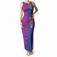Custom Women’s Cricket Barbados Floral Series Tank Maxi Dress Blue Pink Pride of Barbados