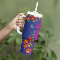 Custom Women’s Cricket Barbados Floral Series Tumbler With Handle Blue Pink Pride of Barbados