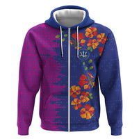 Custom Women’s Cricket Barbados Floral Series Zip Hoodie Blue Pink Pride of Barbados