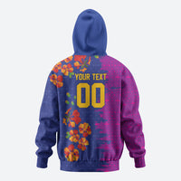 Custom Women’s Cricket Barbados Floral Series Zip Hoodie Blue Pink Pride of Barbados