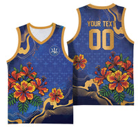 Custom Women’s Cricket Barbados Floral Series Basketball Jersey Royal Blue Pride of Barbados