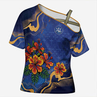 Custom Women’s Cricket Barbados Floral Series Cross Shoulder Shirt Royal Blue Pride of Barbados